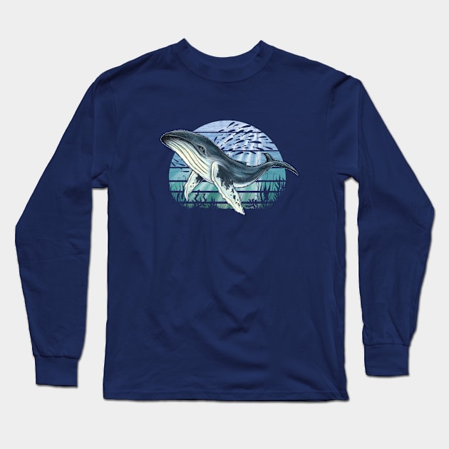 Retro Underwater Sealife Humpback Whale Long Sleeve T-Shirt by SkizzenMonster